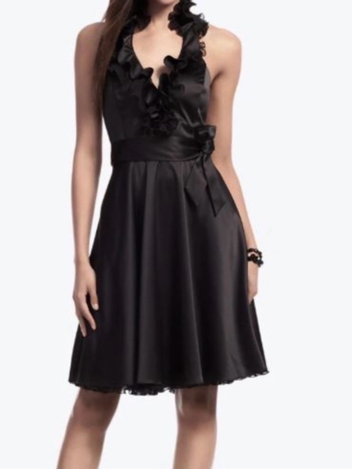 White House Black Market Black Halter Dress With Ruffles